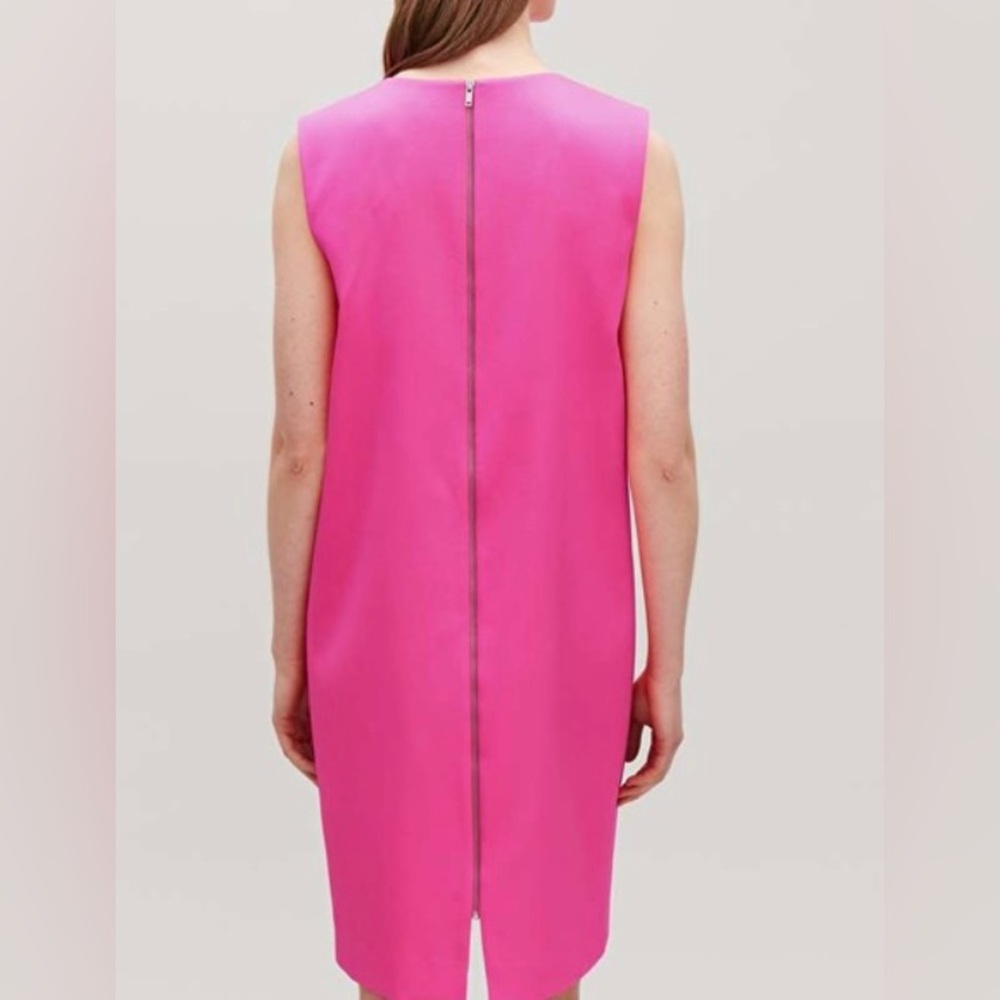 NWT, COS - Hot Pink Tank Shift Dress w/ Metallic Back Zip, Size 4 - Picture 8 of 11